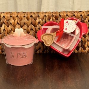 Rae Dunn Heart Bakers With Spoon and Be Mine Crock